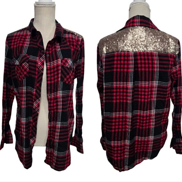 Arizona plaid long sleeve snap button up blouse size L - Picture 1 of 8